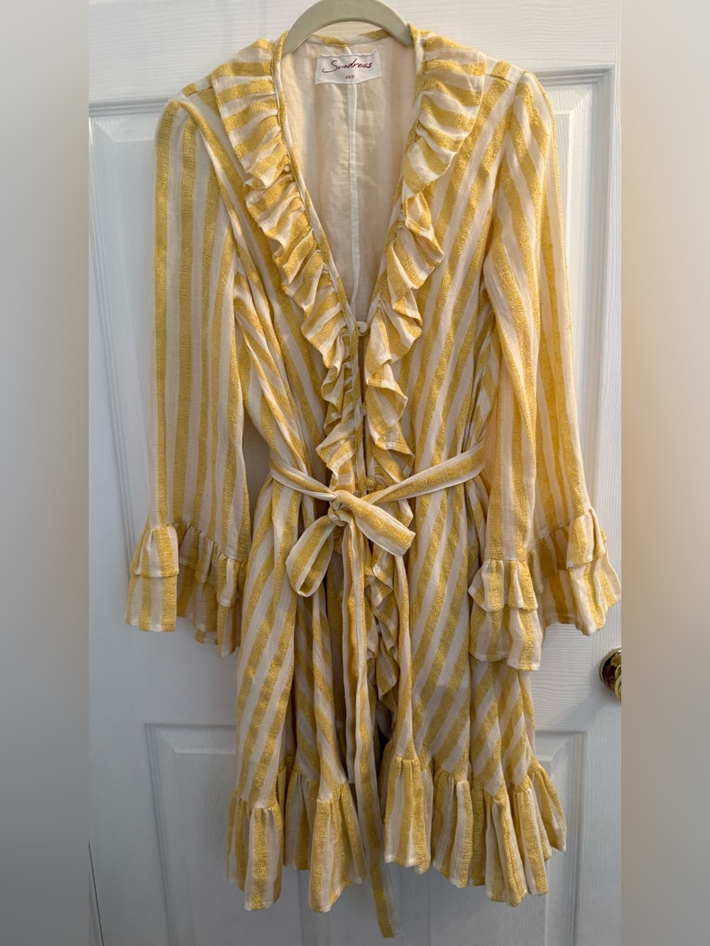 Yellow Stripe Ruffle Swim Coverup